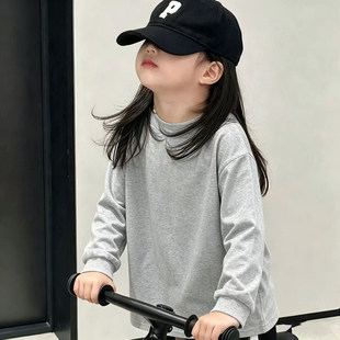 女童纯色秋装打底衫纯棉儿童内搭舒适学生宽松圆领男童长袖t恤衫