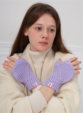 秋冬新款网红小众设计潮流纯色半指可触屏学生毛线针织手套女