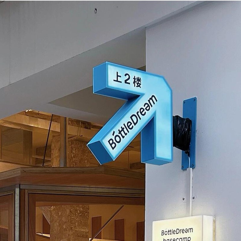 双面logo侧挂灯箱广告牌奶茶店门头指示箭头招牌发光侧招灯牌定制图片
