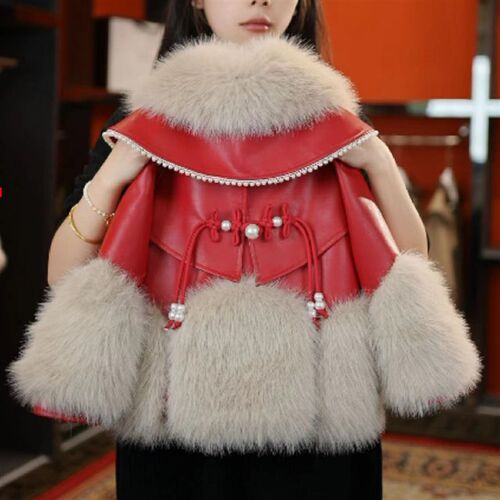 拜年服女童皮草外套2024新年服中国结儿童装女孩铃铛冬装加绒棉袄
