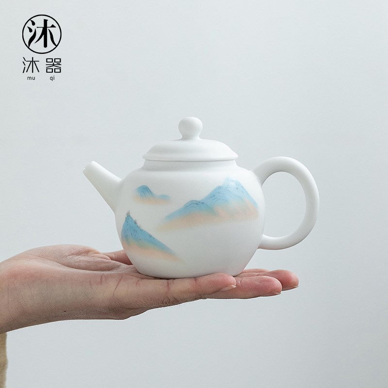 陶瓷功夫茶具白瓷茶壶单个手把壶家用会客厅简约过滤泡茶器泡茶壶图片