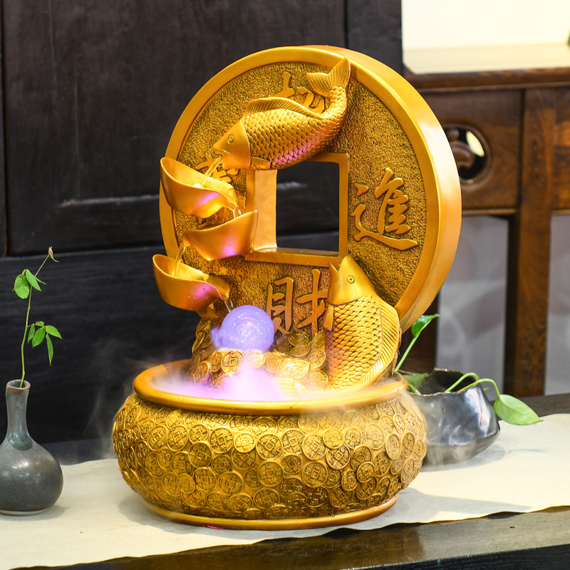开业礼品桌面流水摆件办公室公司前台循环水聚宝盆风水轮招财摆件图片