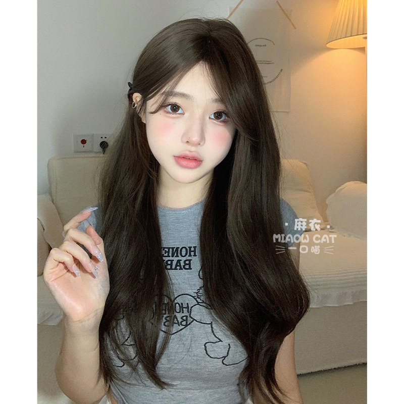 一口喵假发女日常网红长发lolita自然八字刘海jk全头套式【麻衣】