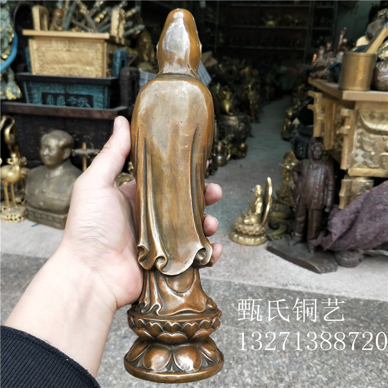 纯铜送子观音坐像自在观音月亮观音坐像摆件 家居客厅酒柜装饰品