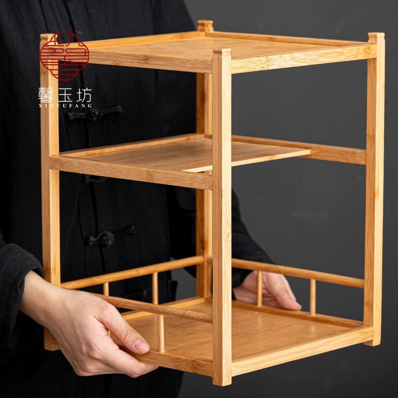馨玉坊竹制茶架子茶棚茶桌置物架博古架茶具茶叶收纳展示架收纳柜