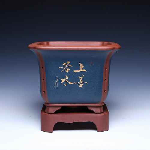 紫砂兰花盆带托盘精品陶瓷票口四方大号室内高档宜兴紫砂花盆精致