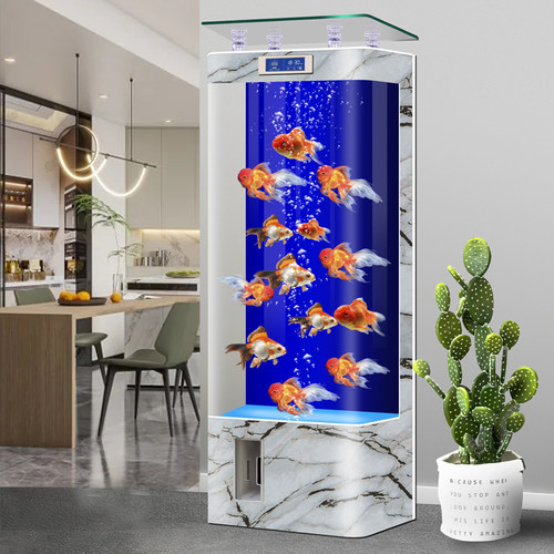 新款一体成型方形鱼缸客厅立式电视柜旁水族箱生态玻璃懒人金鱼缸