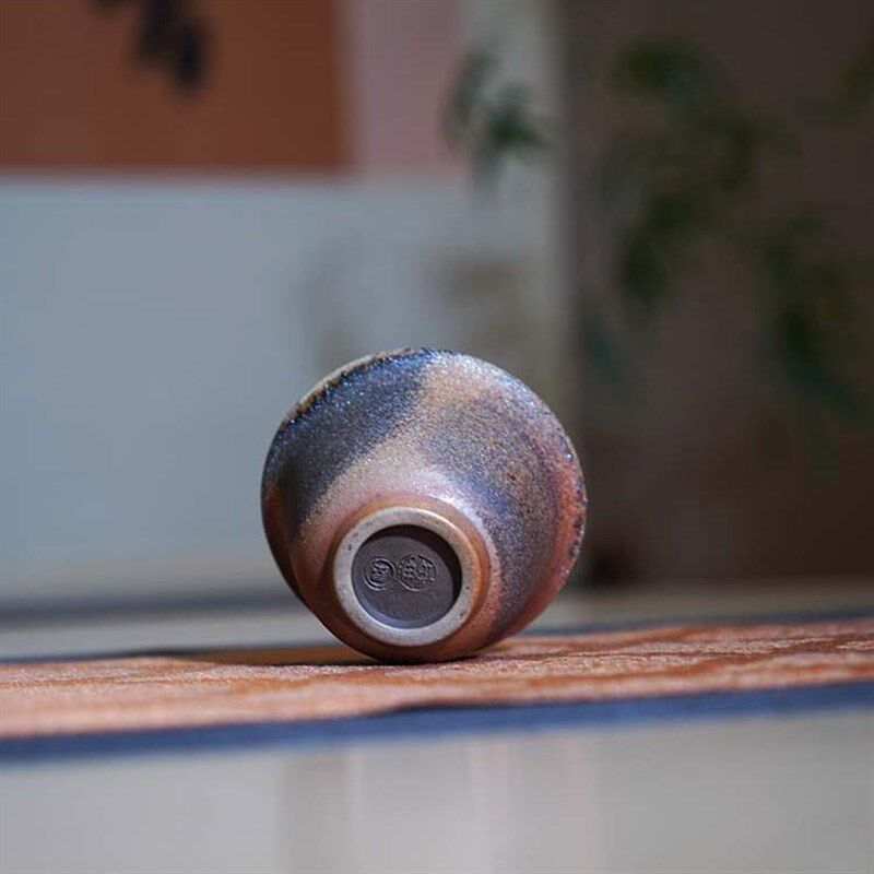 云南通红古法柴烧自然落灰粗陶纯手工主人杯普洱品茗茶杯小风铃杯