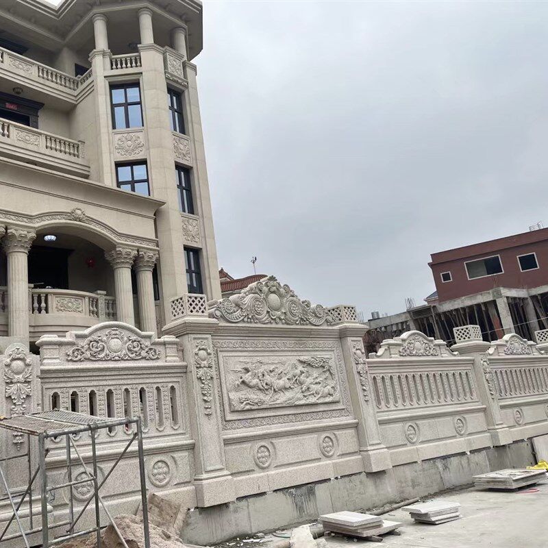 别墅外墙石材干挂 自建房石雕整石围墙雕刻 别墅大门石雕浮雕加工