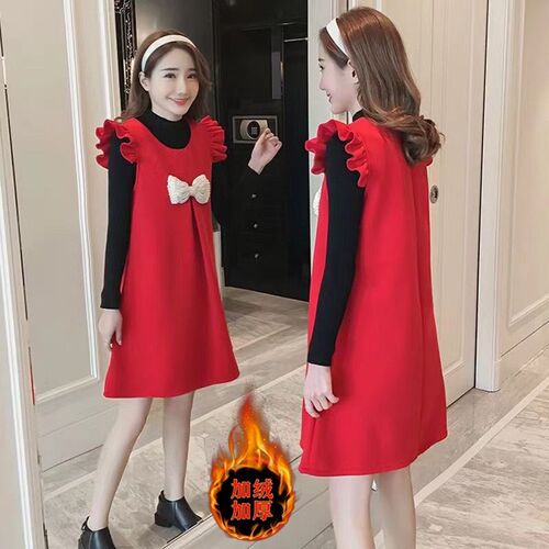 孕妇装套装背心连衣裙秋冬装新款孕妇时尚网红款宽松减龄显瘦潮妈