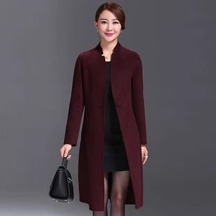 中式妈妈装双面羊绒大衣女秋冬中老年人婚宴羊毛呢外套中长款