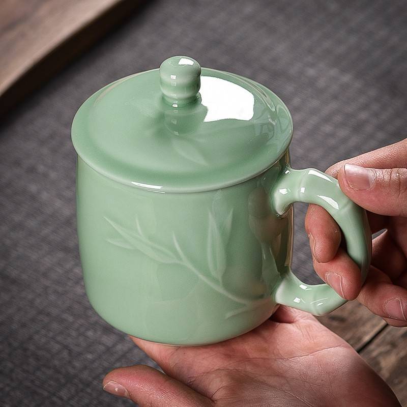 茶杯家用泡茶杯陶瓷带盖子个人水杯会议杯办公马克杯办