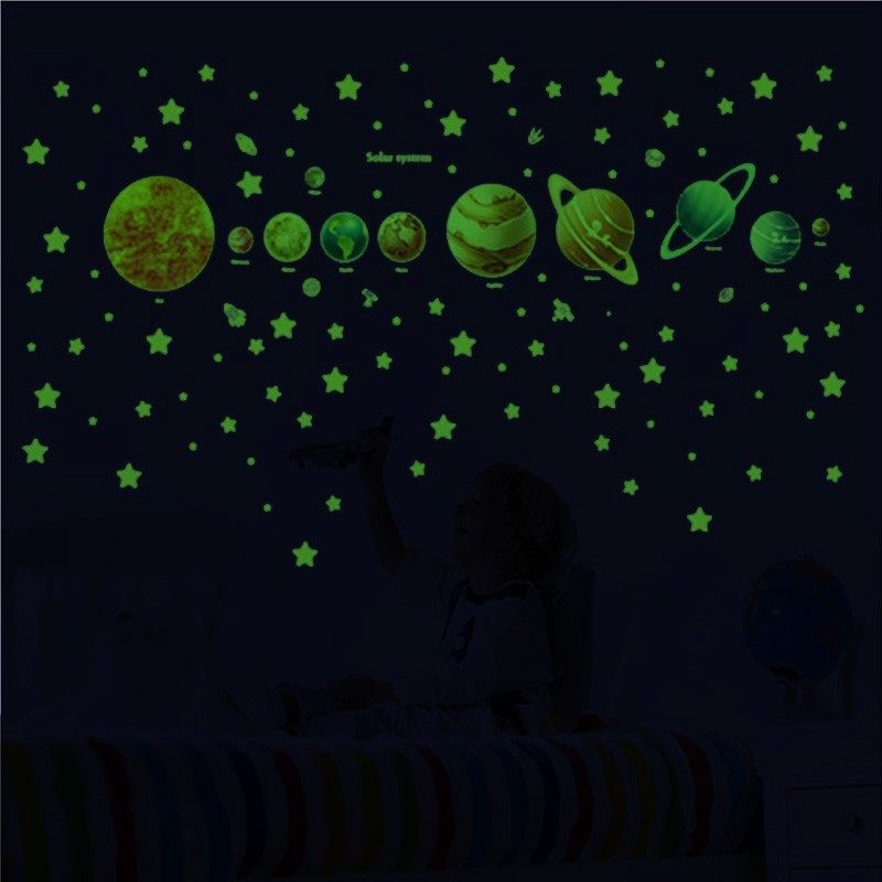 夜光贴纸纸墙贴客厅卧室墙顶天花板星空顶自粘装饰萤光星星月亮星