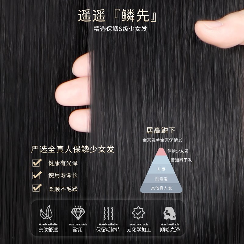 假发女片头顶自然前额真发全真人发补发增发量蓬松遮白发递针发片