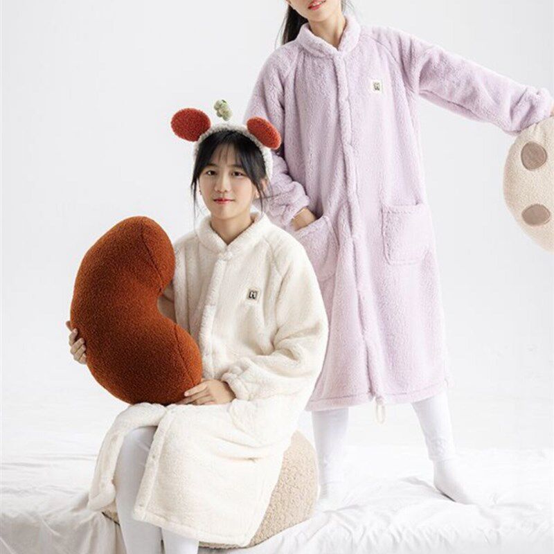儿童秋冬毛绒加厚睡袍婴儿保暖家居服防踢睡袋宝宝护肚子神器睡衣