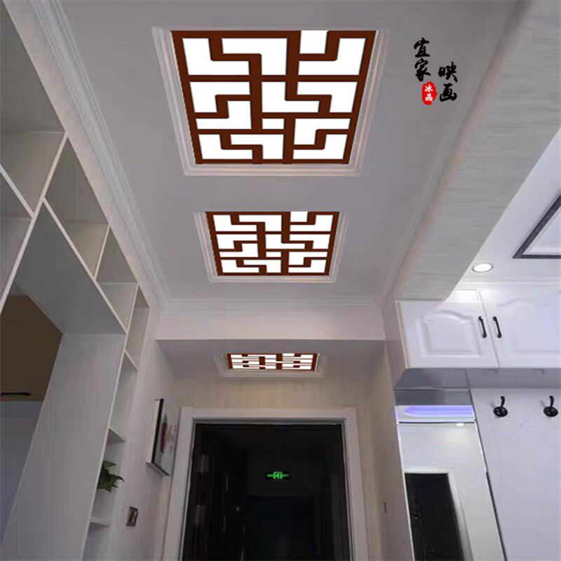镂空花格雕花板艺术玻璃吊顶过道玄关客厅餐厅祥云透光装饰玻璃