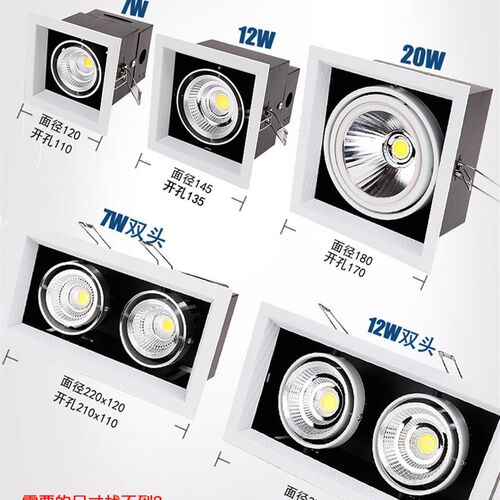 LED斗胆射灯双头三头单头豆胆长方形店铺筒灯斗盏格栅吊顶3嵌入式