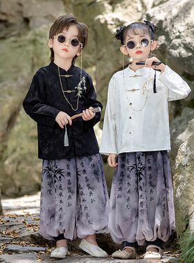 儿童新中式国风潮酷气质唐装汉服春秋季长袖男女童复古演出服套装