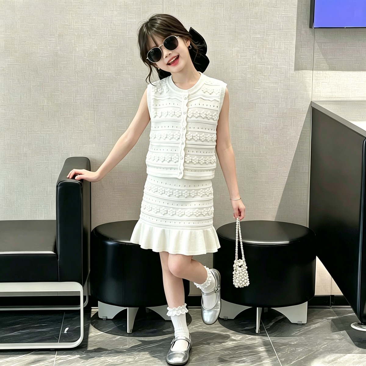 女童夏季小香风背心短裙两件套