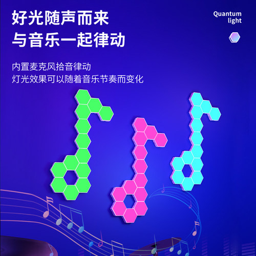 智能蜂窝量子灯rgb电竞房氛围灯蜂巢灯电脑装饰拼接灯