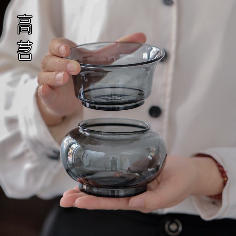 玻璃茶渣缸分体茶洗过滤网高级建水小型桌面二合一茶水废水桶水盂