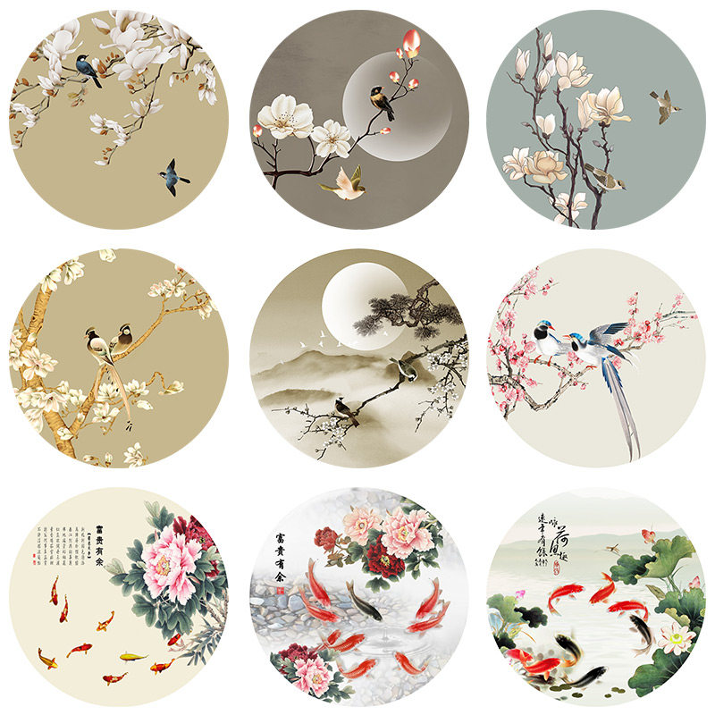花鸟新中式屏风画半透明乔其纱不透明高密纱玄关客厅装饰画可定制
