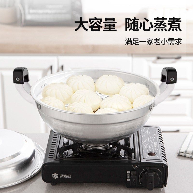 铝锅煮水饺专用锅家用双耳汤锅蒸锅老式加厚纯铝带笼屉圆底不粘锅