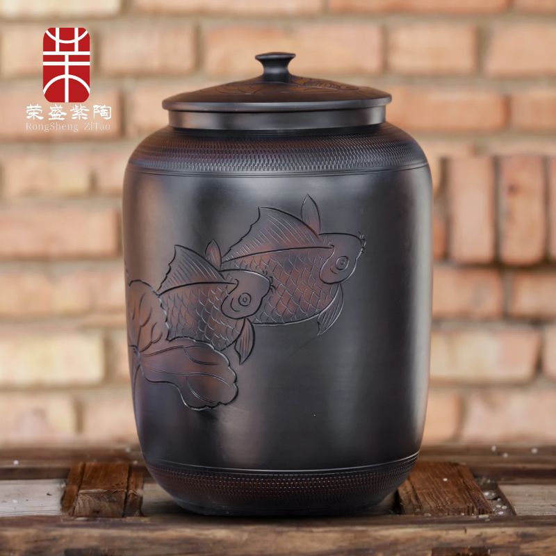 云南建水紫陶茶叶罐陶瓷储茶缸家用密封防潮聚香存普洱茶高档大号