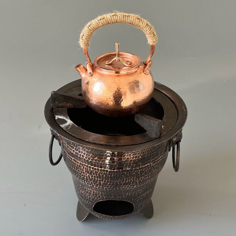 花盆鼓型纯铜炭炉老式碳烤炉煮茶炉烧烤炉纯手工中式紫铜凉炉茶艺图片