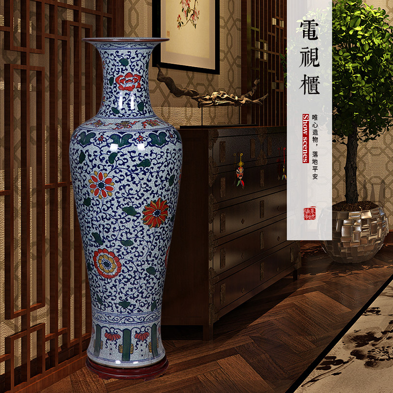 景德镇陶瓷仿古手绘落地大花瓶中式客厅电视柜插花特大号装饰摆件