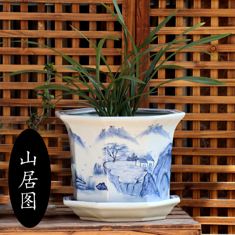 君子兰室内绿萝景德镇陶瓷青花瓷花盆发财树兰花盆专用新中式树盆