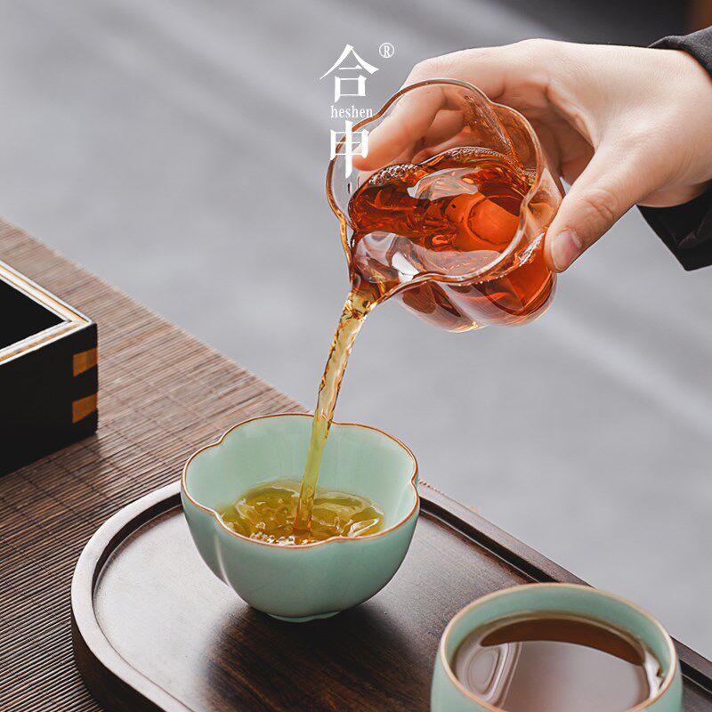 汝窑盖碗套装二人用茶具陶瓷开片冰裂三才茶碗不烫手公道杯小套组