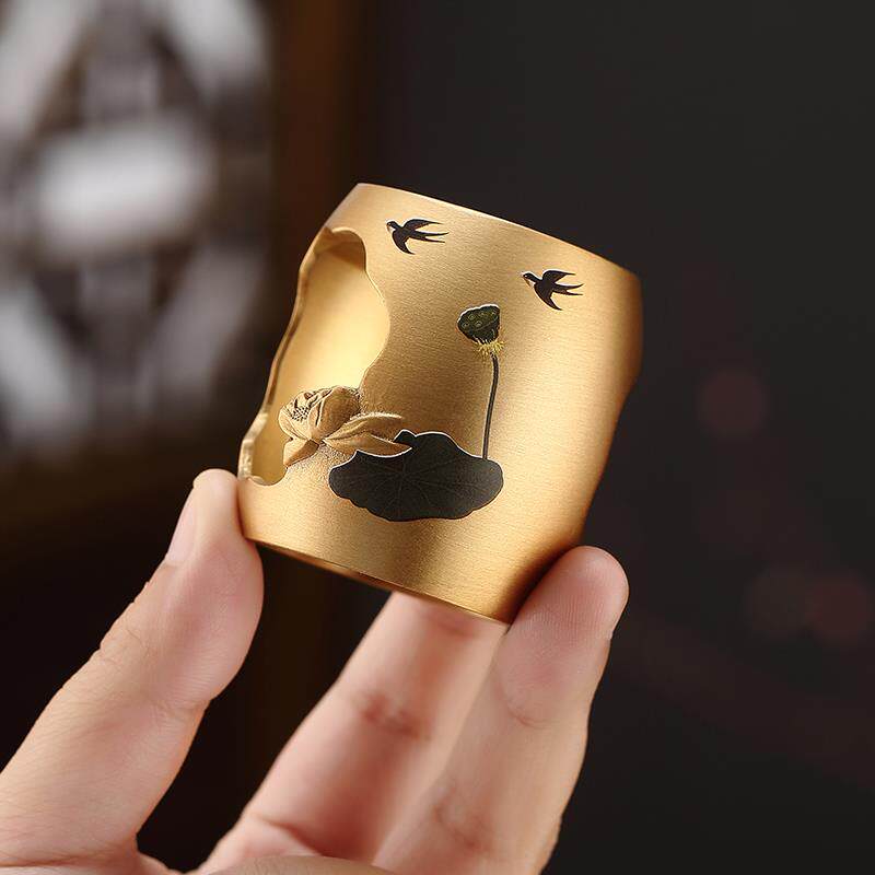 金芝达纯黄铜盖置盖托紫砂壶茶道茶壶盖碗配件盖托摆件茶具配件