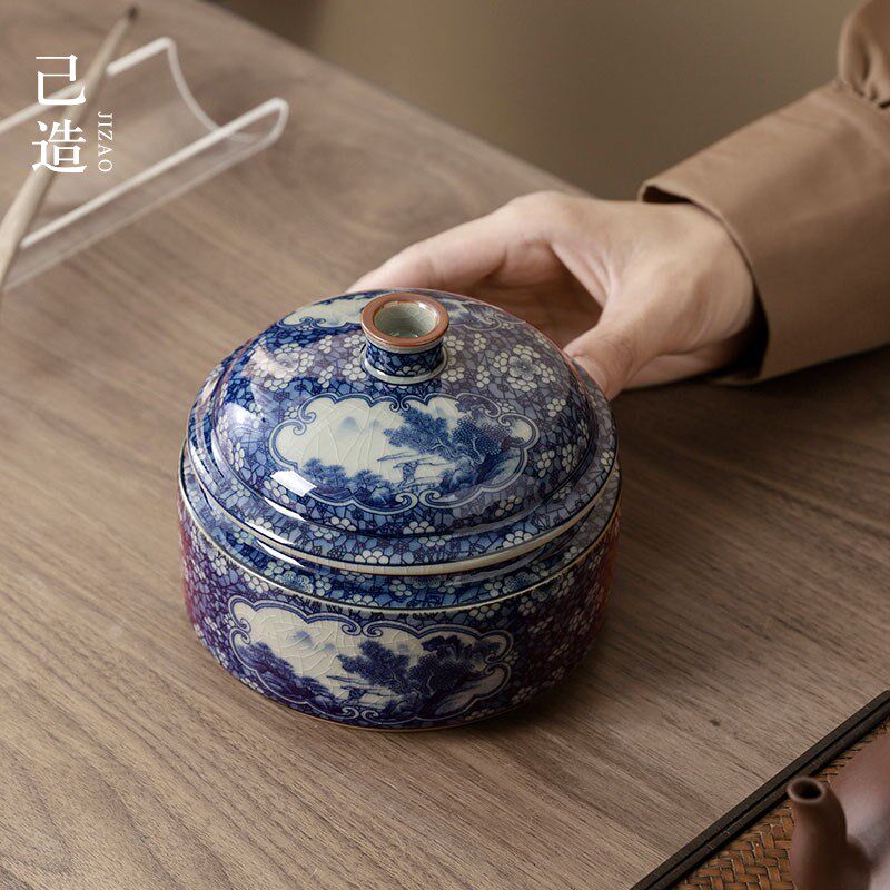 己造 高档青花瓷茶叶罐陶瓷密封绿茶罐子仿古存储茶罐空礼盒包装