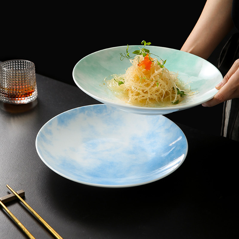 沧海《孔雀绿浅盘》特色私房菜中餐厅凉菜盘水果沙拉陶瓷酒店
