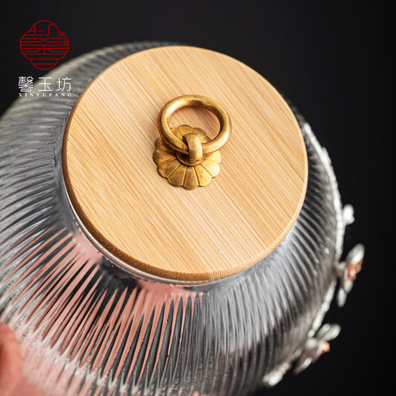 馨玉坊日式大号条纹玻璃茶叶罐礼盒装密封储存收纳盒花茶糖罐送礼