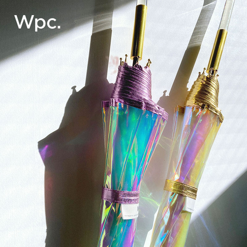 wpc雨伞极光伞时尚洋气彩虹透明伞加大加厚加固长柄雨伞女高颜值