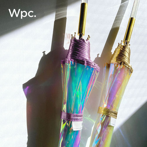 wpc雨伞极光伞时尚洋气彩虹透明伞加大加厚加固长柄雨伞女高颜值