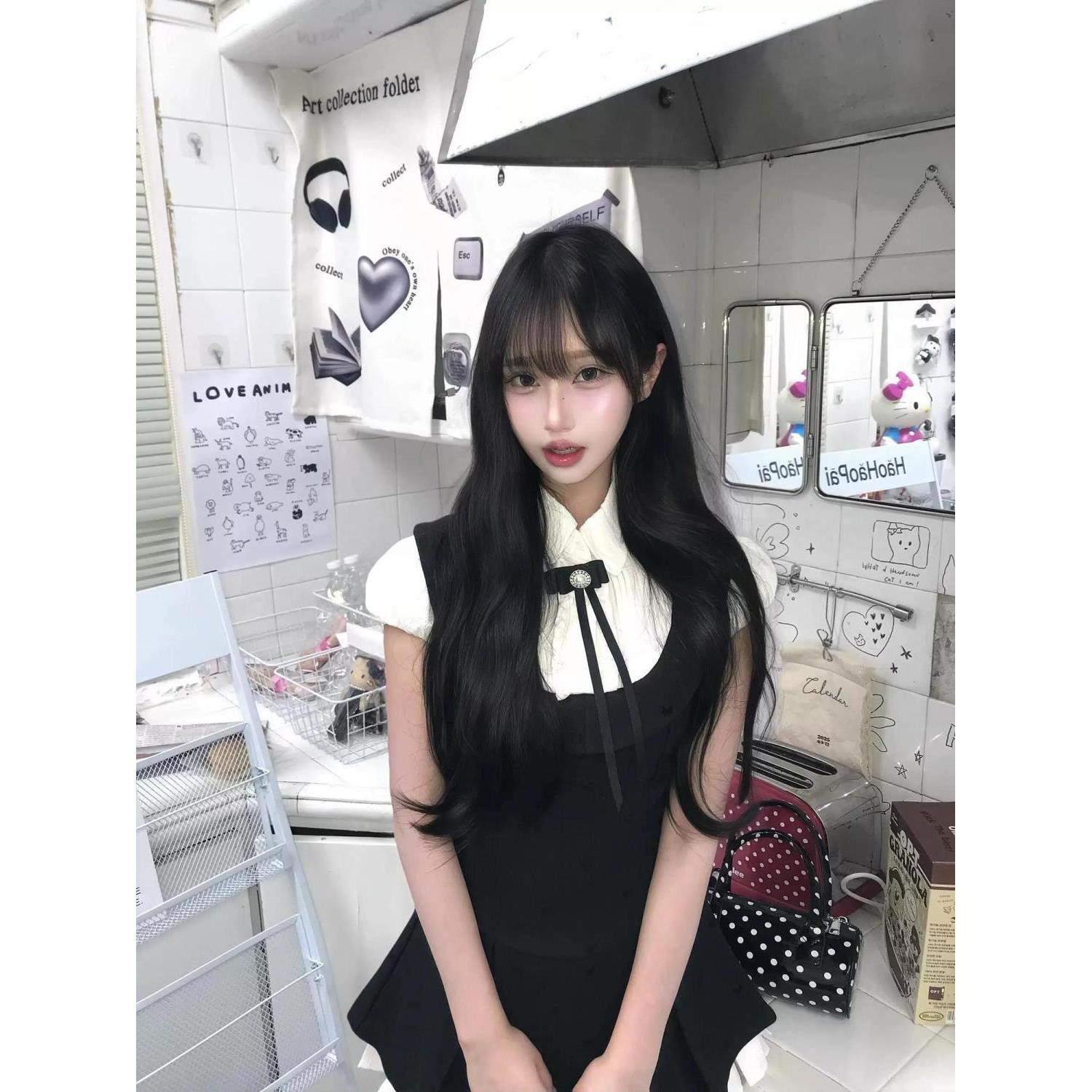 黑白撞色镂空v领针织衫女夏季纯欲风修身收腰设计感气质长袖上衣