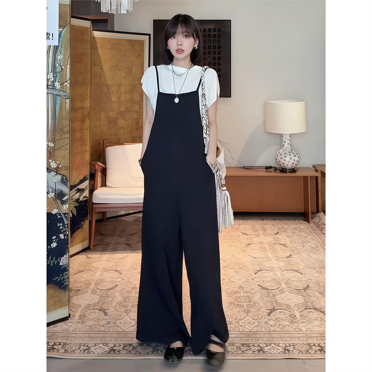 大婉酱大码女装微胖妹妹mm 时髦百搭山本背带裤女夏宽松显瘦裤子