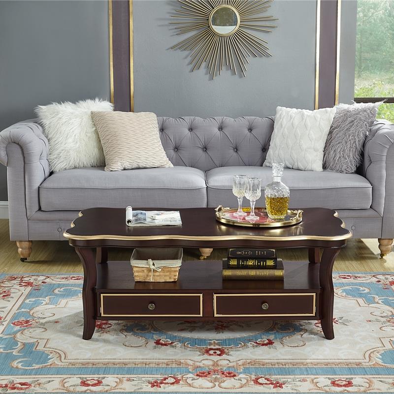 美式实木茶几一米复古客厅1.2米茶水桌收纳欧式家用小户型茶桌