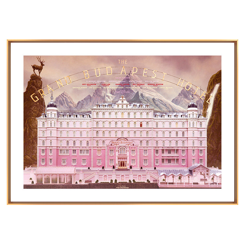 斜边铝合金框-布达佩斯大饭店壁画卧室客厅挂画欧式城堡粉色建筑