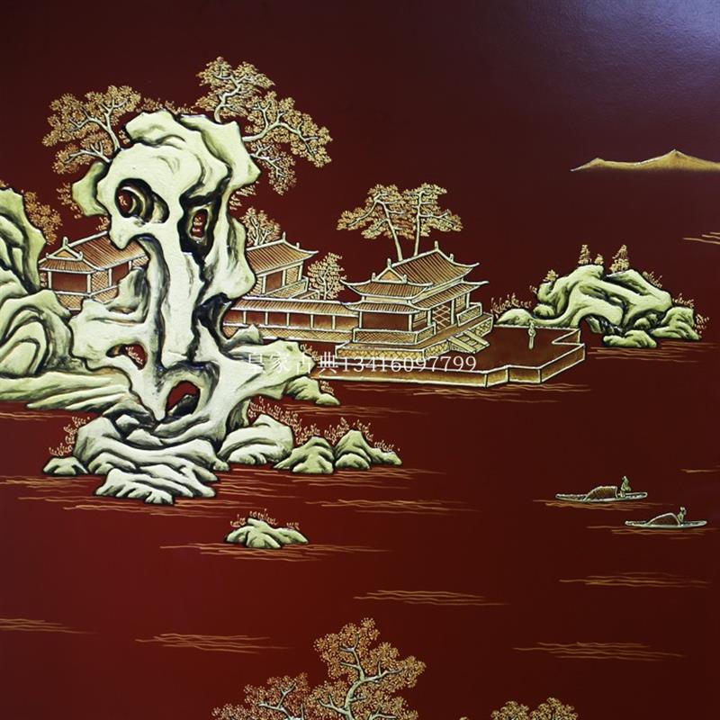 古典中式描金屏风隔断壁画装饰画纯手工酒店大堂漆画背景包间装饰