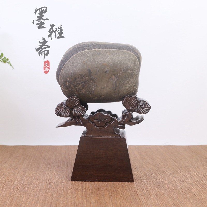黑檀实木小石头架子玉宝石鹅卵石矿石创意装饰展示托架高底座雕刻