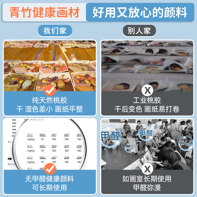 青竹水粉颜料套装美术生专用补充包工具全套儿童无毒可水洗水彩绘