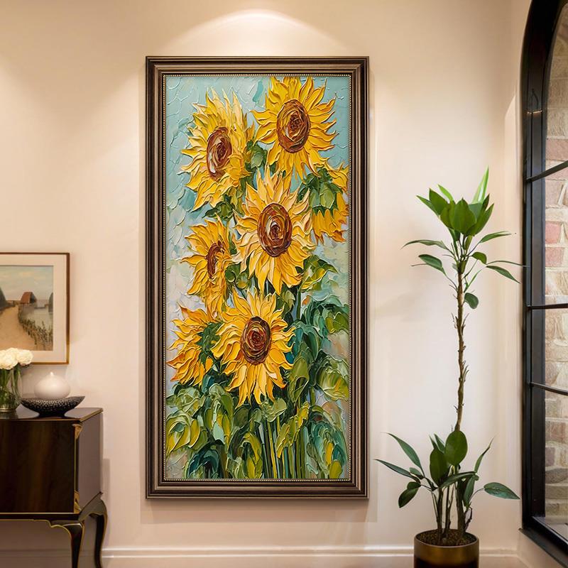 纯手绘油画向日葵入户玄关装饰画走廊过道挂画高级感楼梯墙面壁画