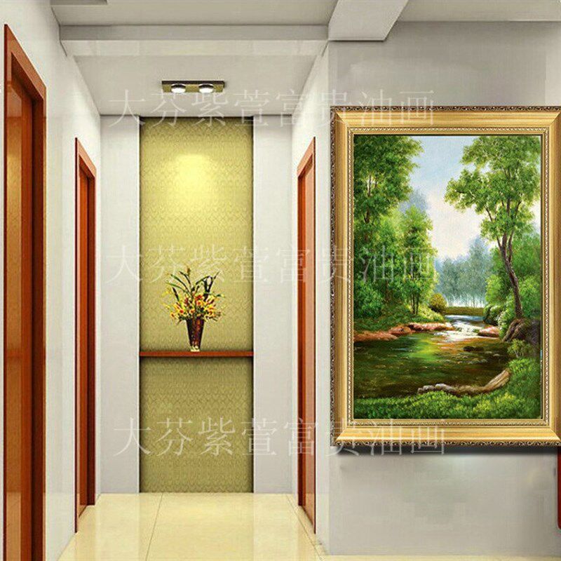 手绘有框油画欧式客厅酒店餐厅山水风景油画树木玄关家居挂画