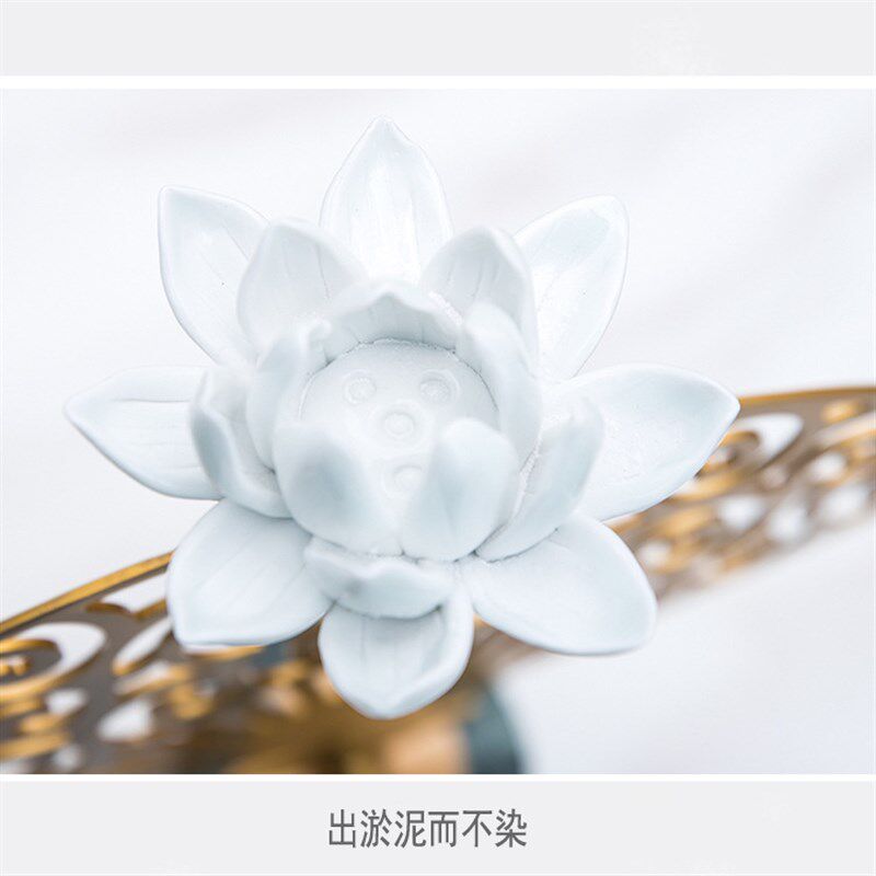 新中式禅意扇形莲花摆件样板房售楼部客厅茶几博古架酒店软装配饰