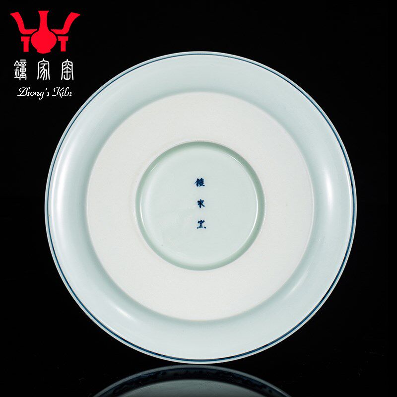 钟家窑陶瓷壶承景德镇柴窑青花手绘海水江崖纹高档壶托干泡台配件