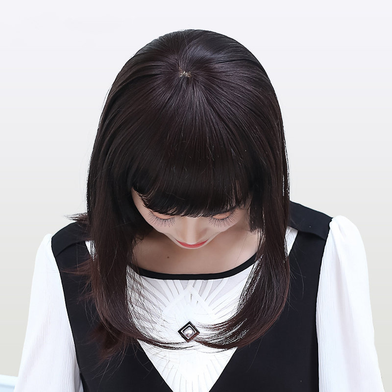假发女短发中年女士中长发自然逼真齐斜刘海中老年妈妈全头套修脸